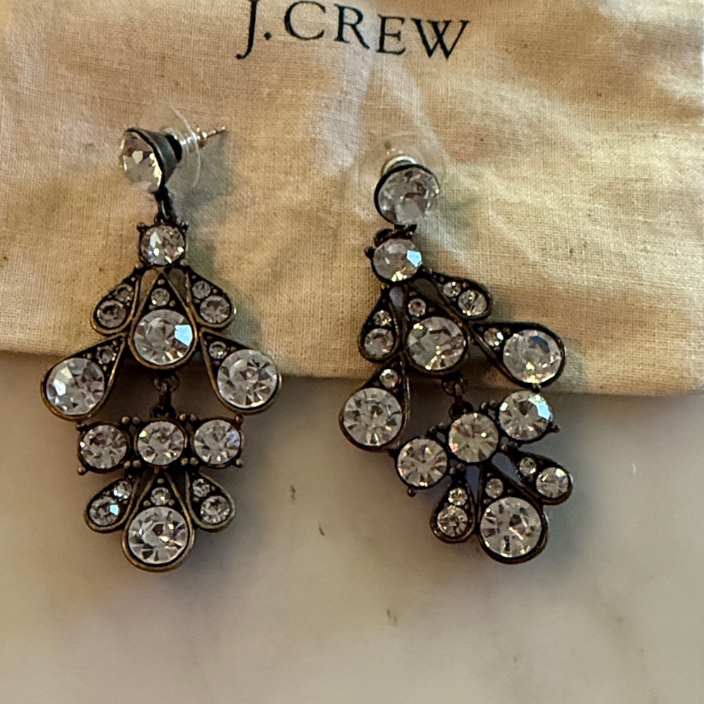 J. Crew Silver Crystal Chandelier Earrings